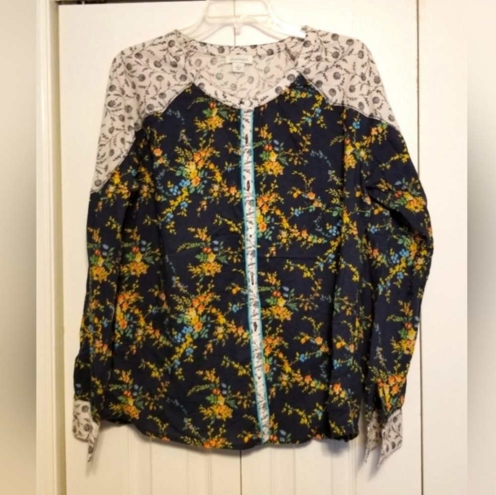 Sundance Floral Print Top - Navy and Yellow